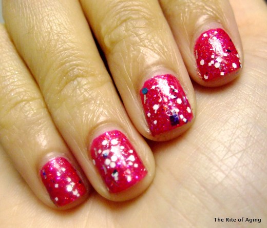 Zoya "Kissy" and SerumNo5 "Happy Special Day" over China Glaze "Fuchsia"