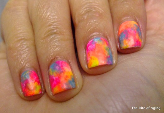 Neon Watercolor Halloween Nail Art | Monica with RA Easy, Fast, Arthritis- Pain- Friendly Nail Polish Technique with Seche Vite, Color Club, Milani