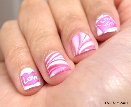 Watermarble and Stamping Valentine's Day Nail Art | The Rite of Aging