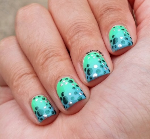 Blue-Green Gradient Dotticure Nail Art | The Rite of Aging