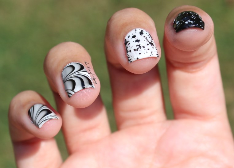 #31D2016 - Black and White Watermarble Nail Art