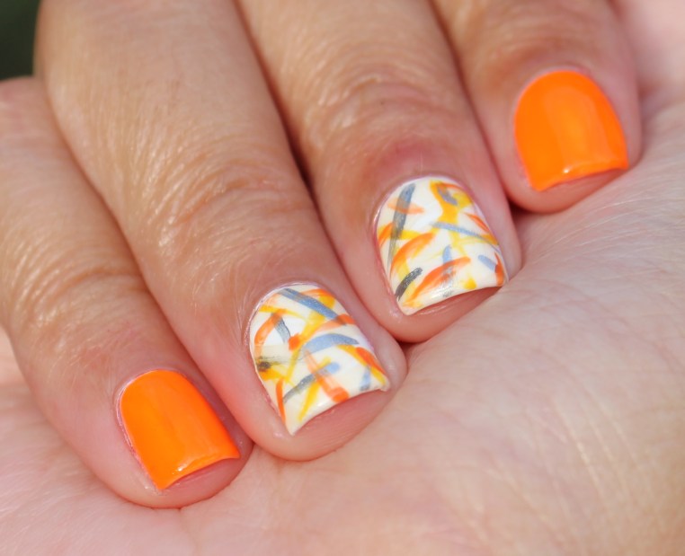31 Day Global Nail Art Challenge (September 2017) - Day Two: Neon Orange and Abstract Lines Nail Art (#31DC2017)