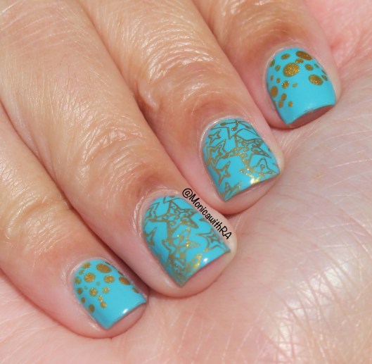 Robin's Egg Blue and Gold Stamping Nail Art featuring Born Pretty Store and Zoya Rocky