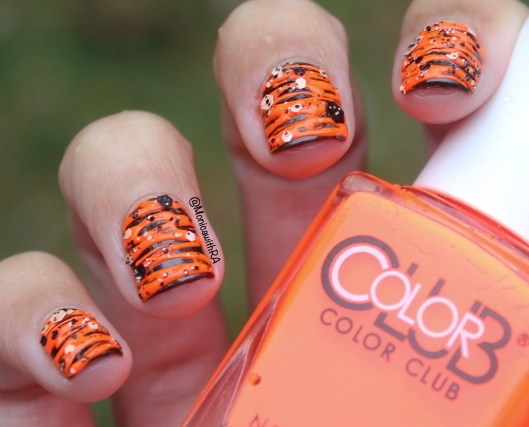 Halloween Orange and Black Sugar-Spin Nail Art with Formula X Glitter (ft. Zoya and Color Club Nail Polish)