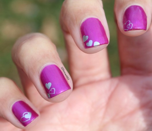Simple, Easy, Arthritis-Friendly Valentine's Day Nail Art: Stamped Silver Hearts with Color Club, Sally Hansen Miracle Gel Nail Polish and Pueen Cosmetics stamping plates
