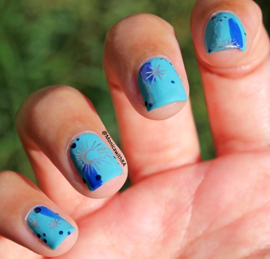 August Blues Arthritis-Friendly Easy Dry Brush Nail Art ft. Zoya Rocky, Chanel Les Vernis Vibrato and Born Pretty Store stamping plates