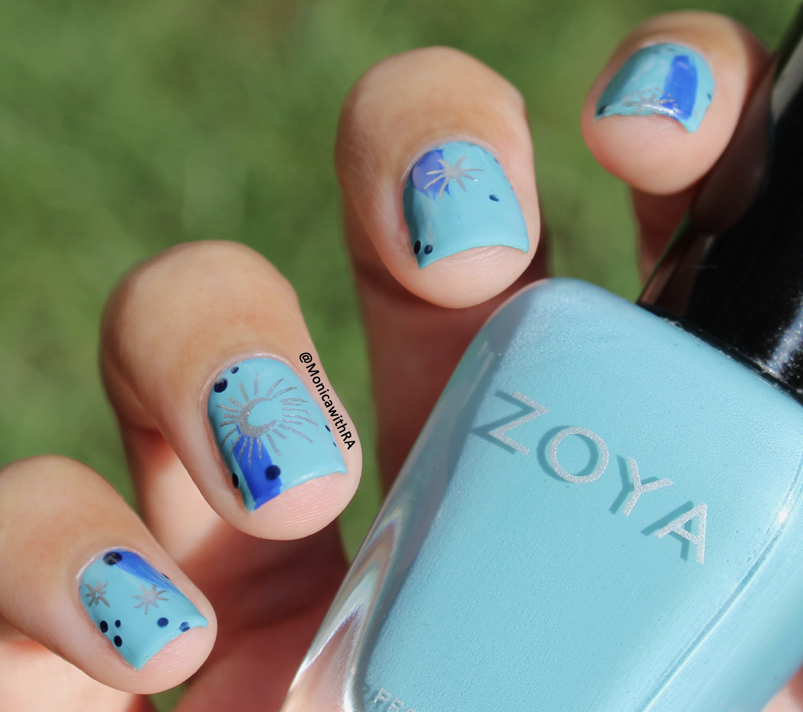 August Blues Arthritis-Friendly Easy Dry Brush Nail Art ft. Zoya Rocky, Chanel Les Vernis Vibrato and Born Pretty Store stamping plates