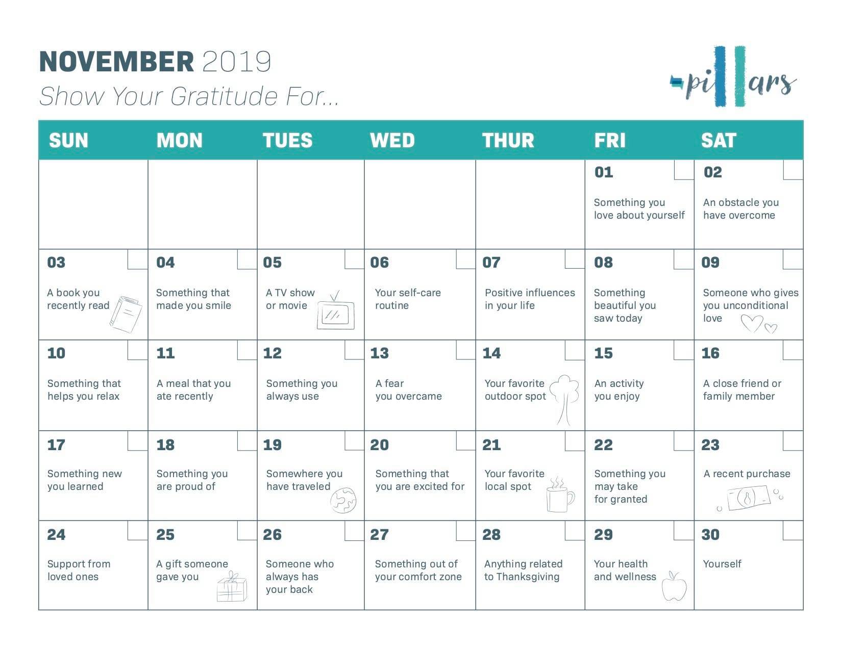 gratitude november calendar 2019
